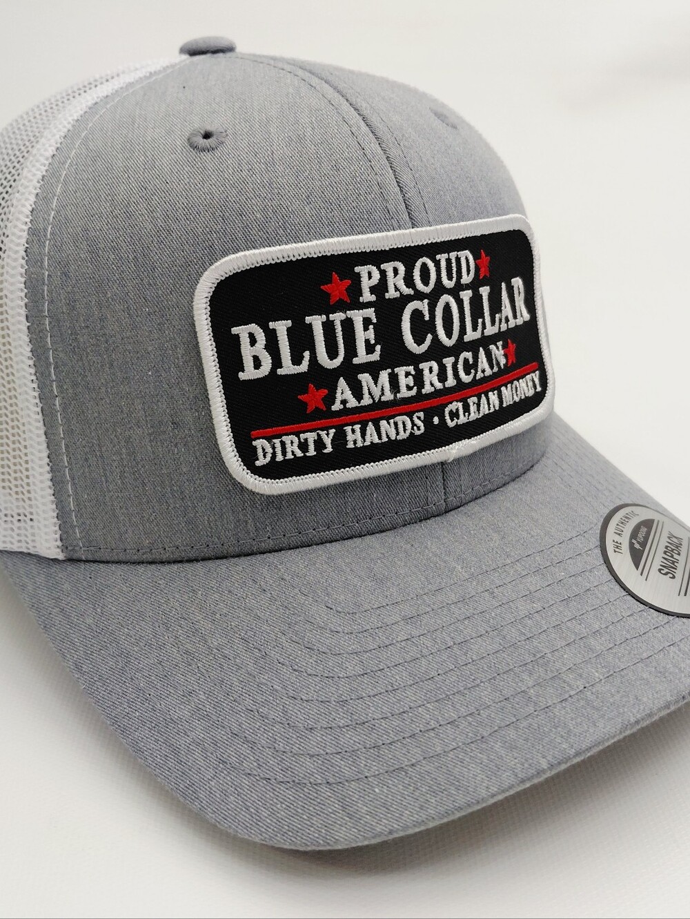 Proud Blue Collar American Patch Hat Yupoong Trucker Mesh Snapback - Picture 3 of 4